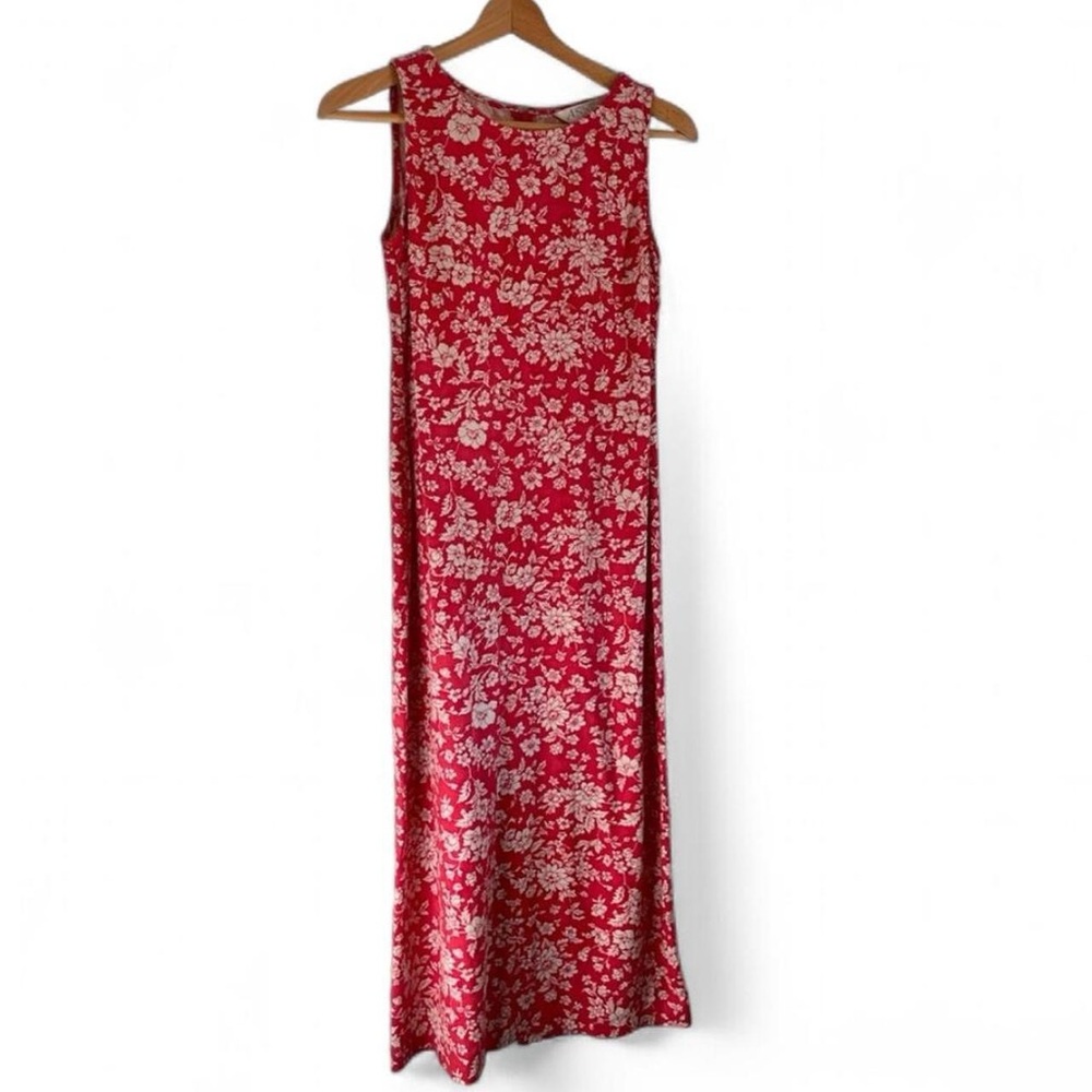 Annex Casual Corner Women's Petite Small Linen Blend Floral Red Sleeveless Dress